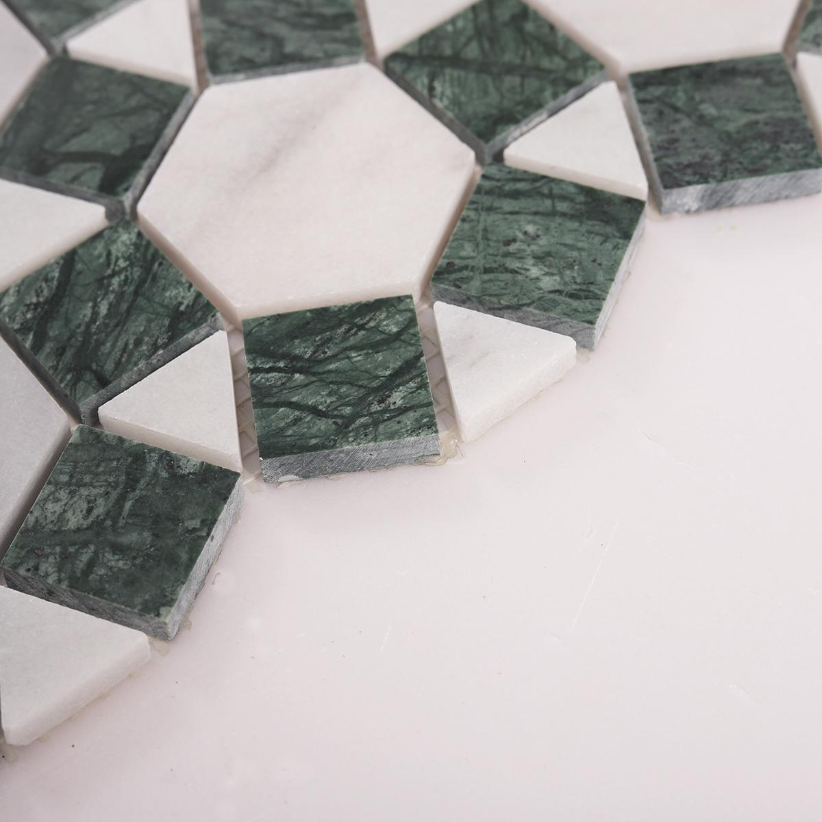 Sunflower Ring Marble Mosaic Tile — mosaic lục giác bằng đá marble xanh lục