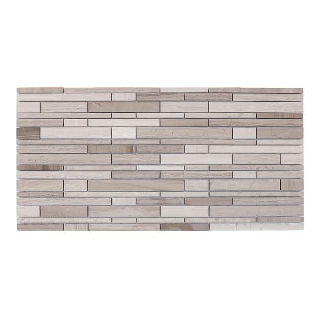 Wood Marble Linear Strips Subway Mosaic — mosaic thanh dài (linear) bằng đá marble vân gỗ