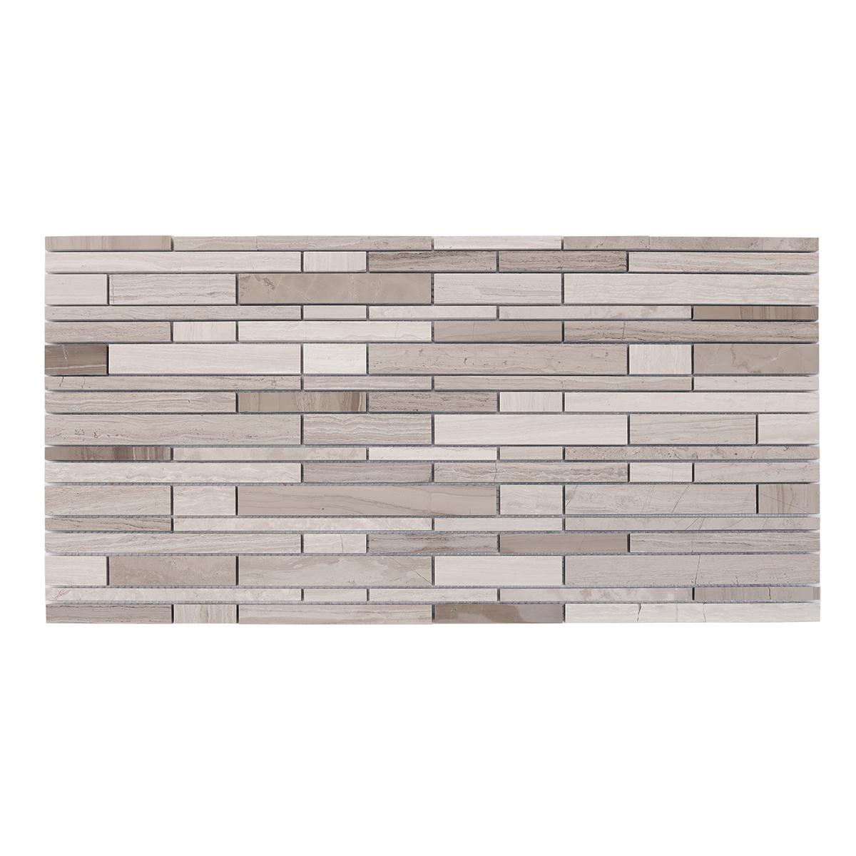 Wood Marble Linear Strips Subway Mosaic — mosaic thanh dài (linear) bằng đá marble vân gỗ