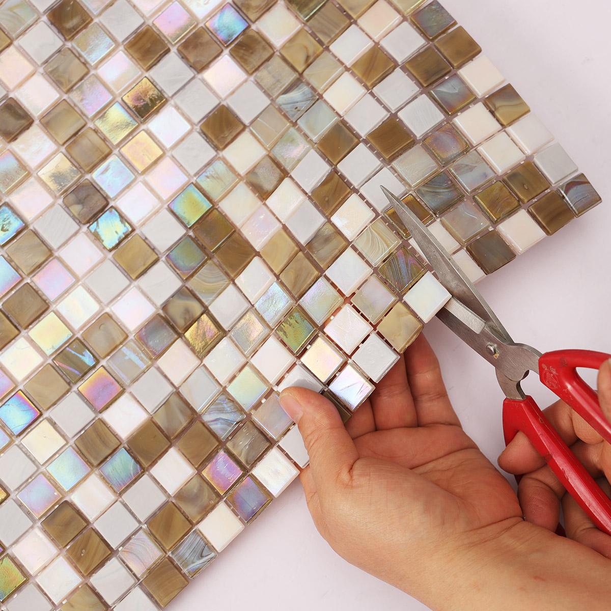 Brown Mixed Beige Pearlescent Water Glass Mosaic Tiles — mosaic tròn (penny round) bằng thủy tinh beige & nâu