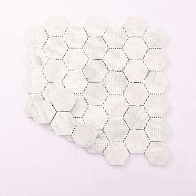 Carrara White Marble Hexagon Mosaic Tiles — mosaic lục giác bằng đá marble trắng & trắng Carrara