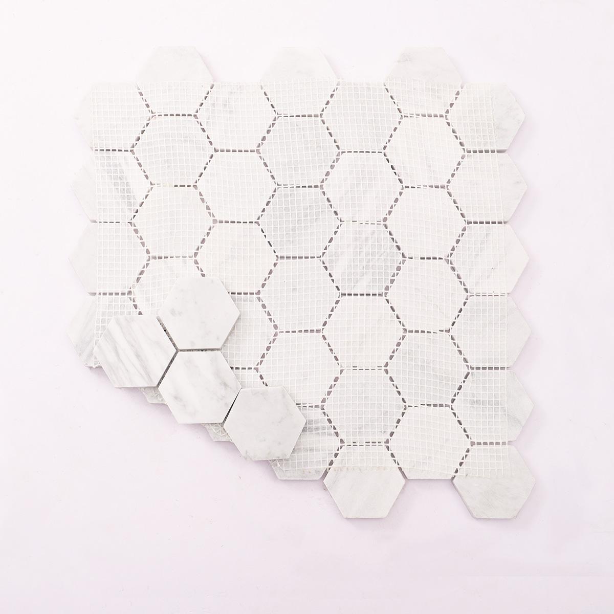 Carrara White Marble Hexagon Mosaic Tiles — mosaic lục giác bằng đá marble trắng & trắng Carrara