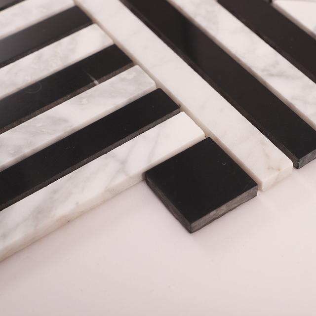 Carrara White and Black Geometric Marble Mosaic Tiles — mosaic ghép nghệ thuật bằng đá marble đen & trắng
