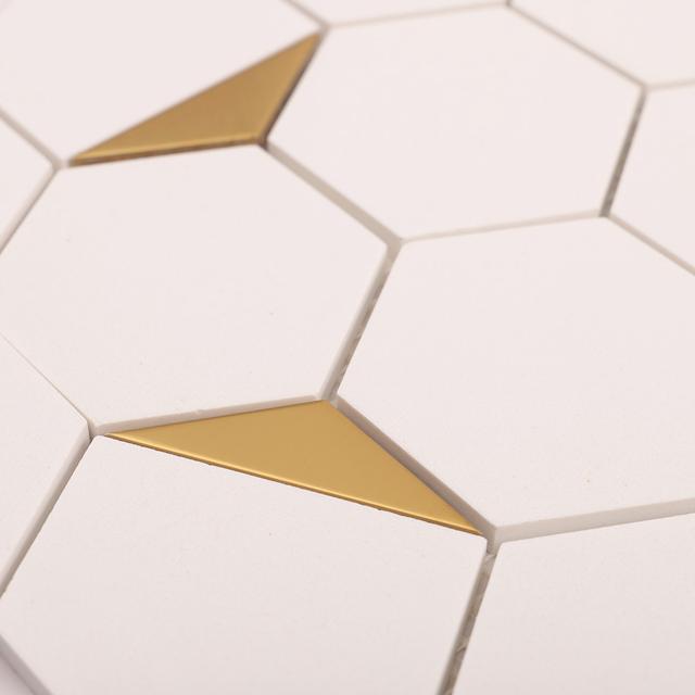 White Hexagon Honed Marble Mix Metal Mosaic Tiles — mosaic lục giác bằng đá marble trắng