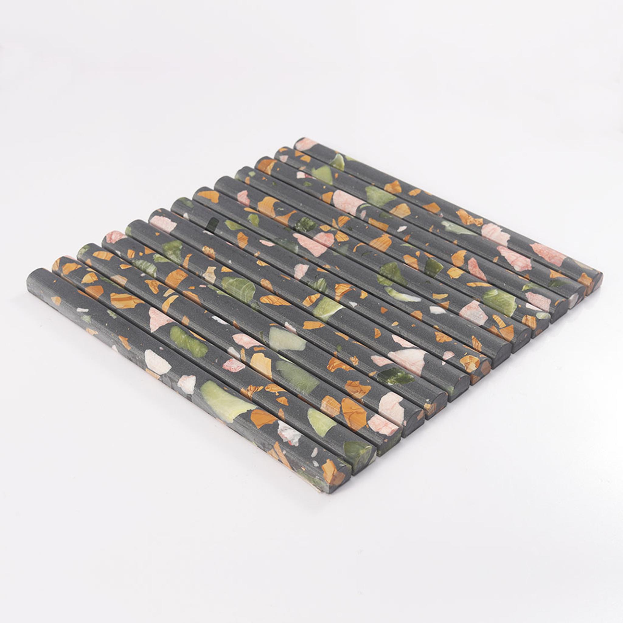 Black Terrazzo Fluted Wall Mosaic Tile for Powder Room and Walls — mosaic rãnh sọc (fluted) bằng đá terrazzo đen