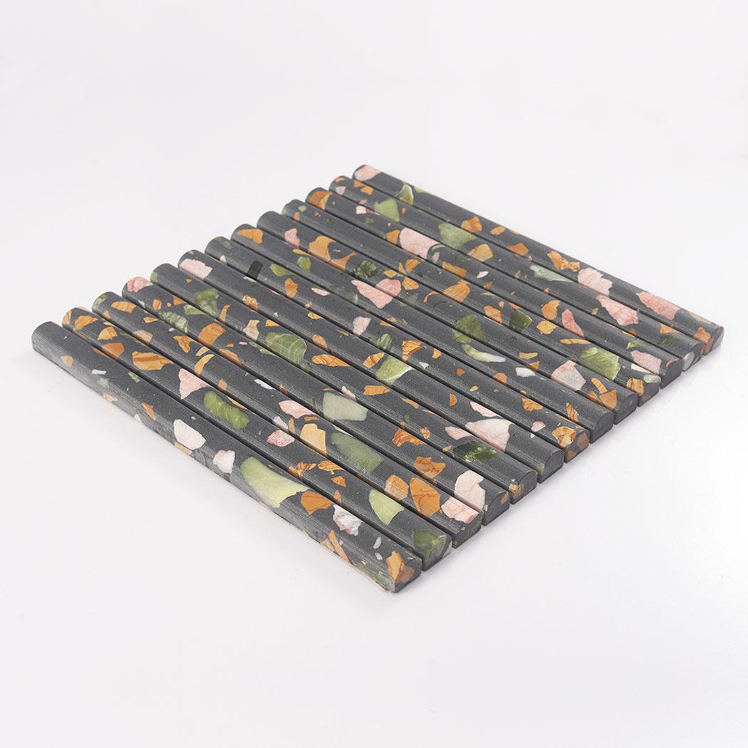 Black Terrazzo Fluted Wall Mosaic Tile for Powder Room and Walls — mosaic rãnh sọc (fluted) bằng đá terrazzo đen