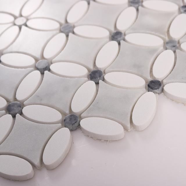 Thassos Gray and White Floral Marble Mosaic Tiles — mosaic hoa văn waterjet bằng đá marble trắng & xám