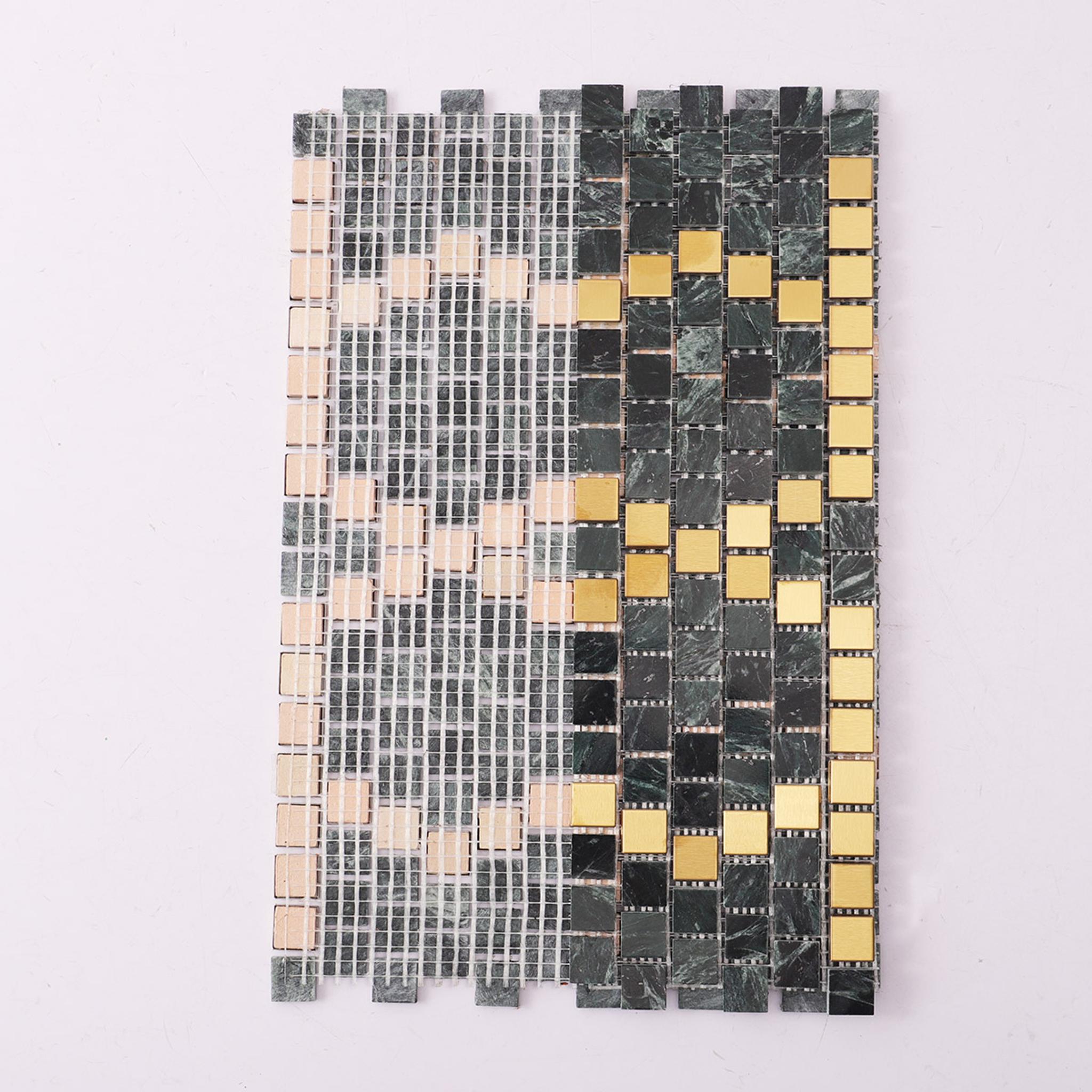 Green and Gold Marble Mosaic Tiles — mosaic subway (gạch thẻ) bằng đá marble xanh lục & vàng