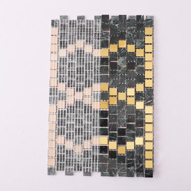 Green and Gold Marble Mosaic Tiles — mosaic subway (gạch thẻ) bằng đá marble xanh lục & vàng