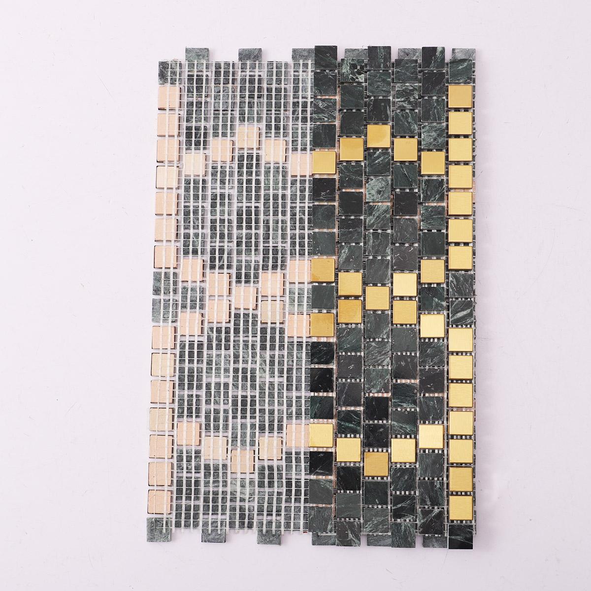 Green and Gold Marble Mosaic Tiles — mosaic subway (gạch thẻ) bằng đá marble xanh lục & vàng