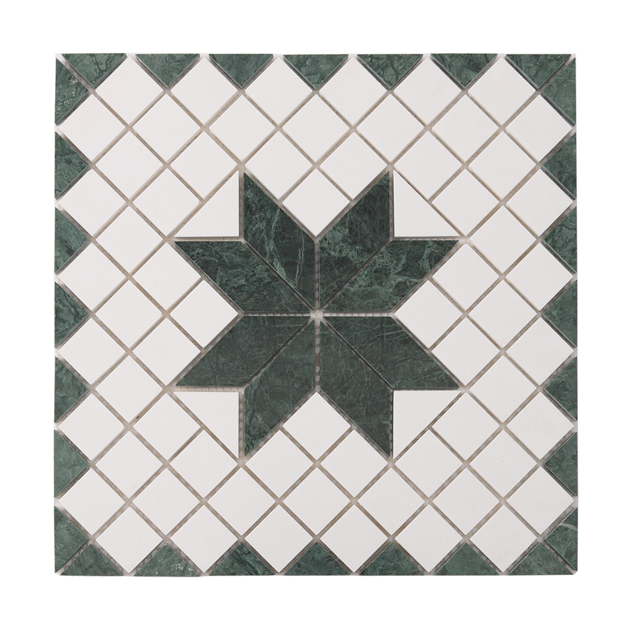 Green and White Star Marble Mosaic Tiles — mosaic ghép nghệ thuật bằng đá marble trắng & xanh lục