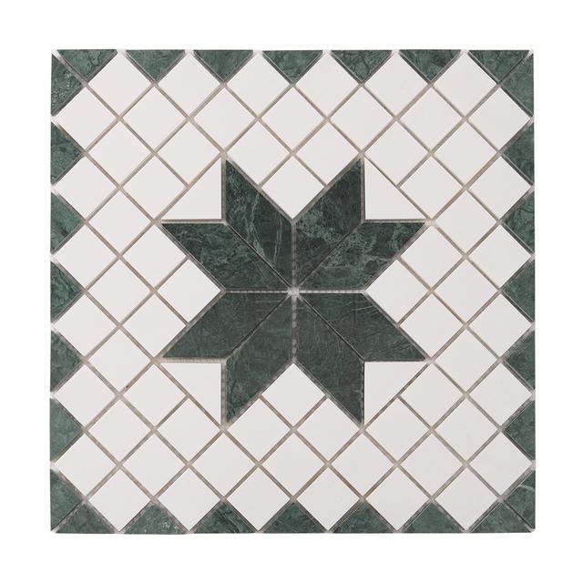 Green and White Star Marble Mosaic Tiles — mosaic ghép nghệ thuật bằng đá marble trắng & xanh lục