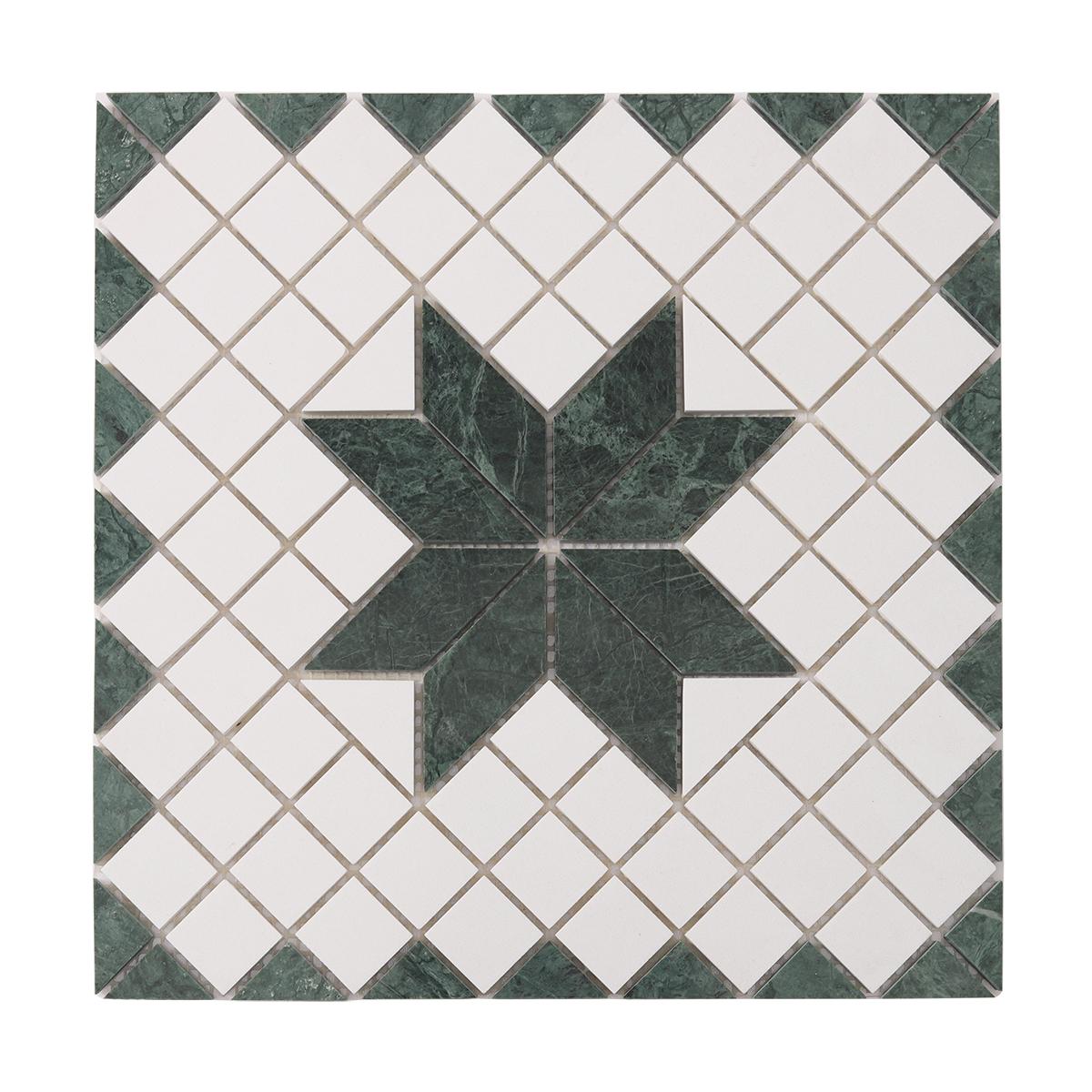 Green and White Star Marble Mosaic Tiles — mosaic ghép nghệ thuật bằng đá marble trắng & xanh lục