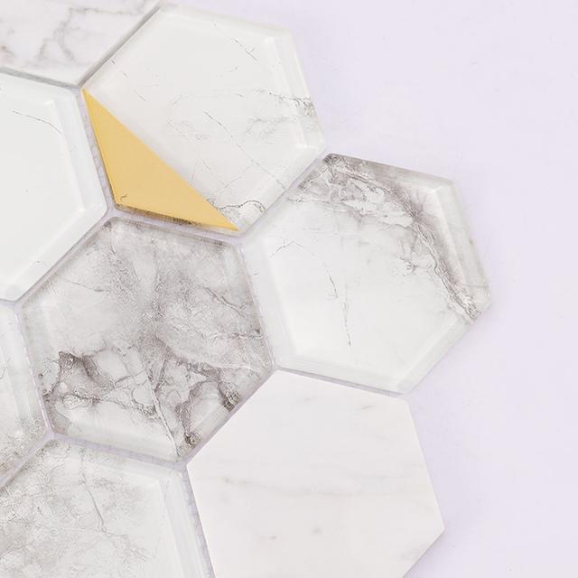 Hexagon Marble and Glass Wall Tile with Gold Accent — mosaic lục giác bằng đá marble vàng