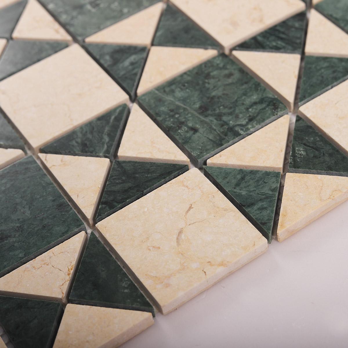 Natural Marble Green and Beige Mosaic Tiles — mosaic ghép nghệ thuật bằng đá marble xanh lục & beige