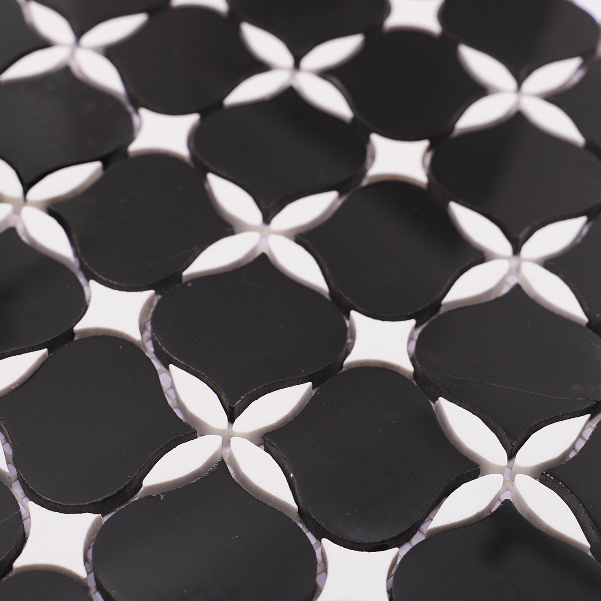 Black and White Flower Petal Marble Tiles — mosaic hoa văn waterjet bằng đá marble đen & trắng