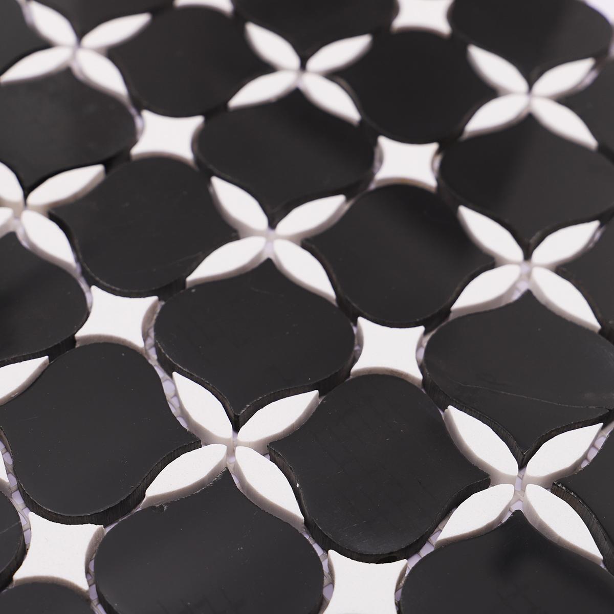 Black and White Flower Petal Marble Tiles — mosaic hoa văn waterjet bằng đá marble đen & trắng