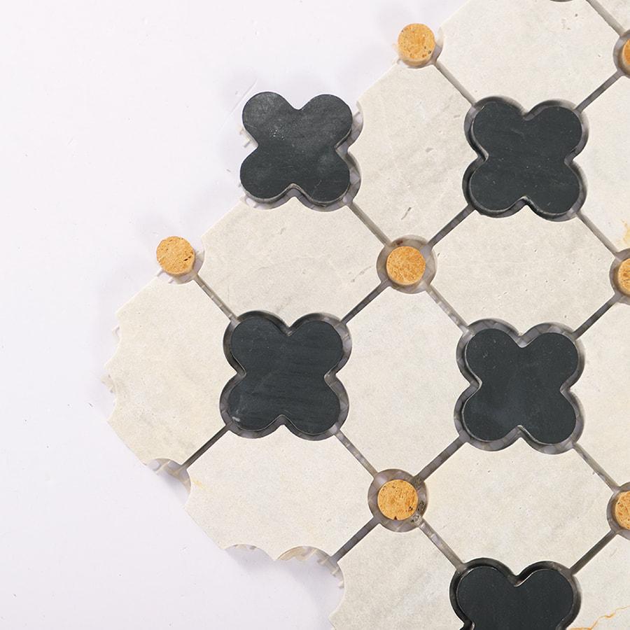 Nero Marquina and Gray Clover Marble Mosaic Tile — mosaic ghép nghệ thuật bằng đá marble xám