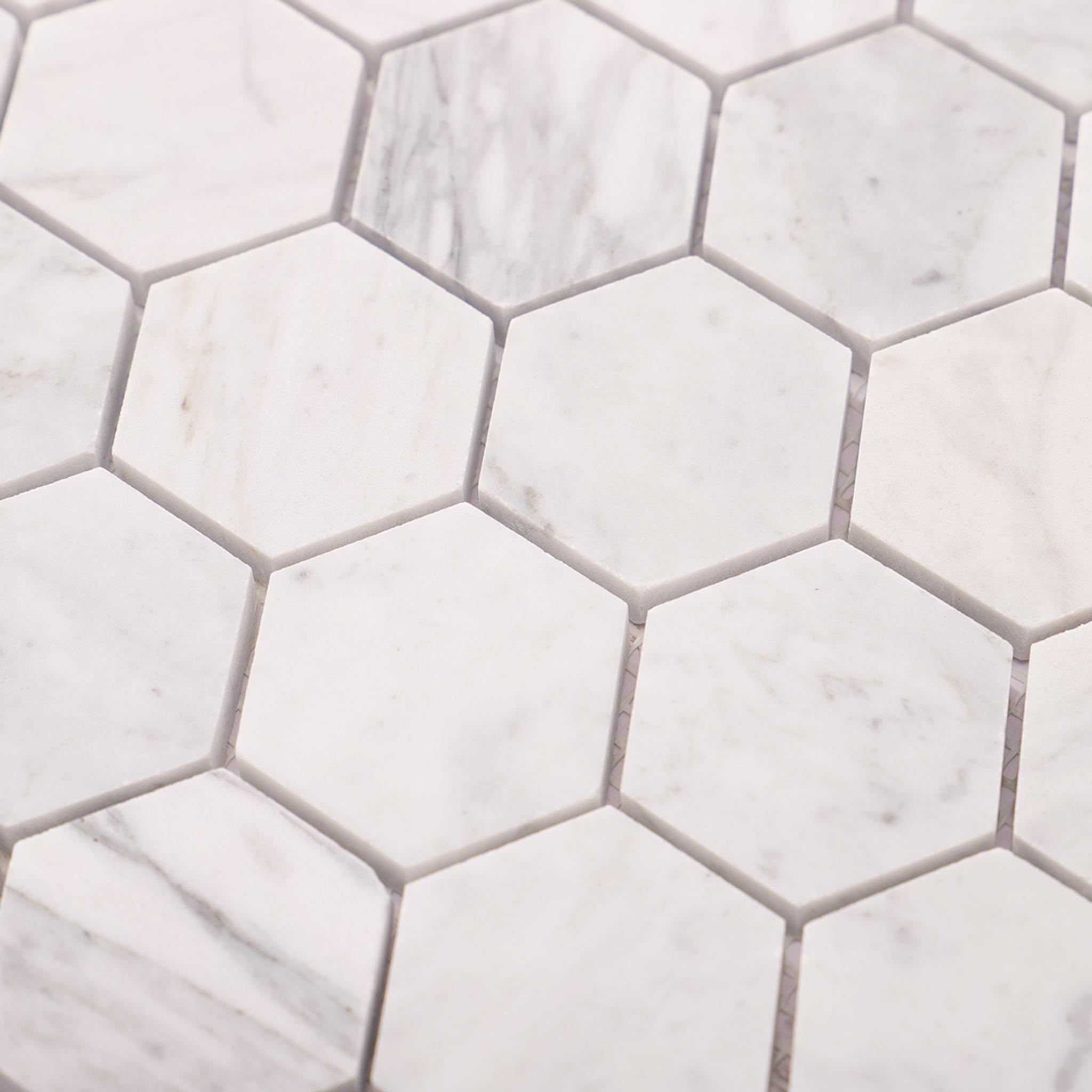 Carrara White Marble Hexagon Mosaic Tiles — mosaic lục giác bằng đá marble trắng & trắng Carrara