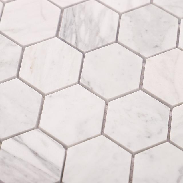 Carrara White Marble Hexagon Mosaic Tiles — mosaic lục giác bằng đá marble trắng & trắng Carrara