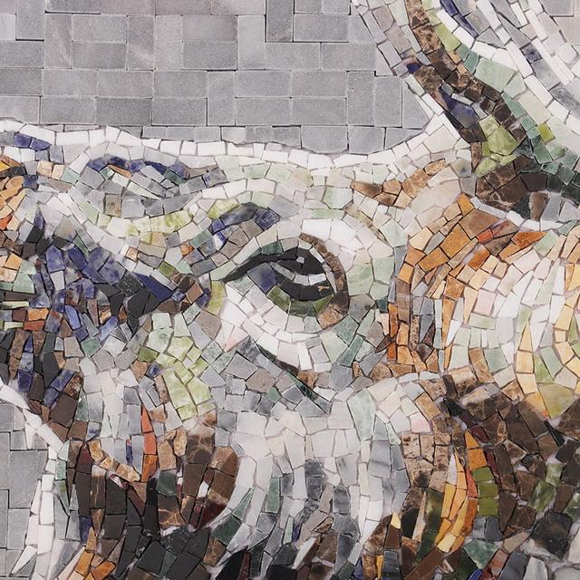 Grey Stag Mosaic Tile Mural: Elegant Marble Wall Art — mosaic ghép nghệ thuật bằng đá marble xám