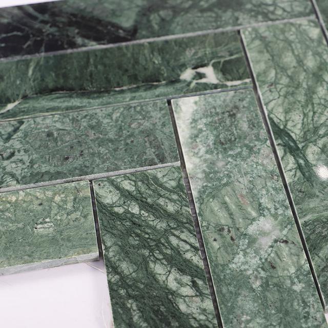 Verde Green Herringbone Polished Marble Mosaic Tile — mosaic xương cá bằng đá marble xanh lục