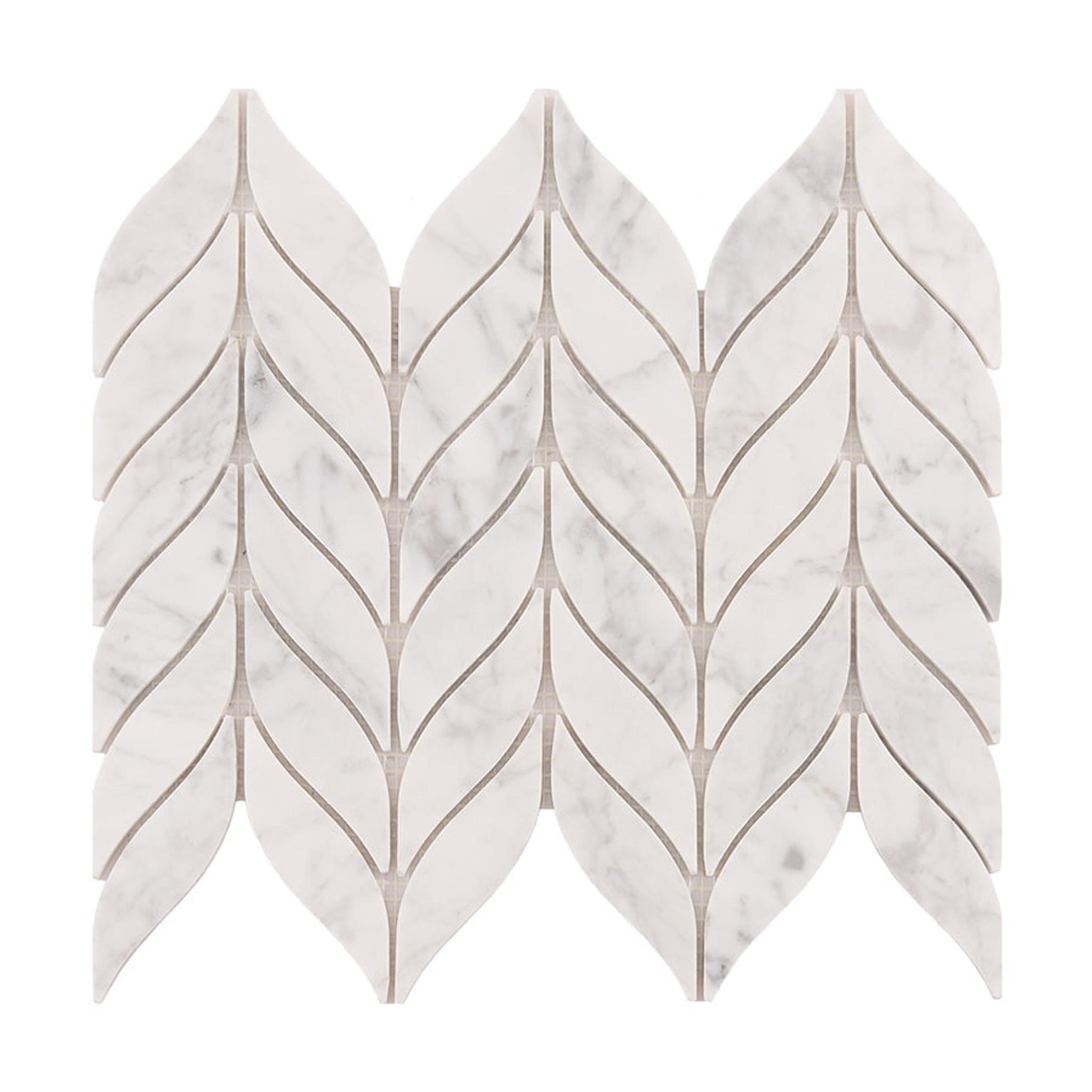 Feather Carrara White Marble Mosaic Tiles — mosaic hoa văn waterjet bằng đá marble trắng & trắng Carrara