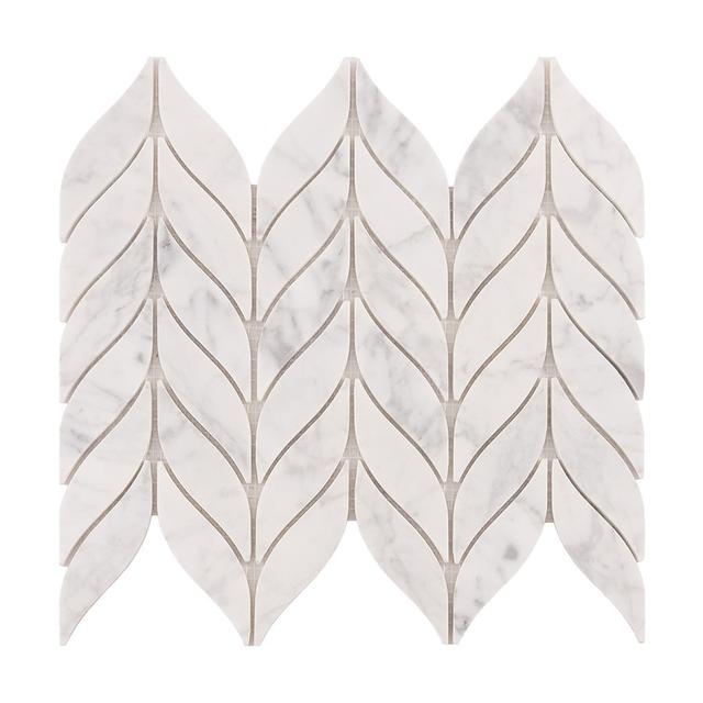 Feather Carrara White Marble Mosaic Tiles — mosaic hoa văn waterjet bằng đá marble trắng & trắng Carrara