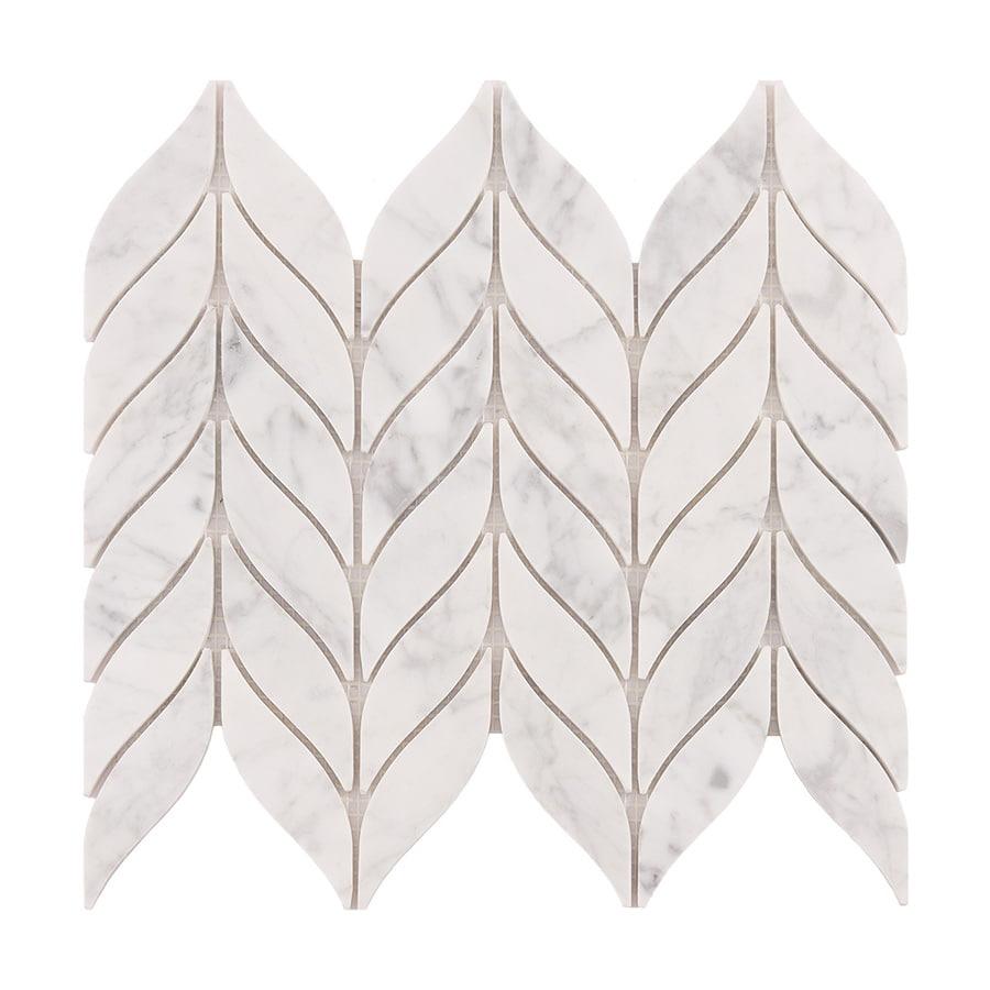 Feather Carrara White Marble Mosaic Tiles — mosaic hoa văn waterjet bằng đá marble trắng & trắng Carrara