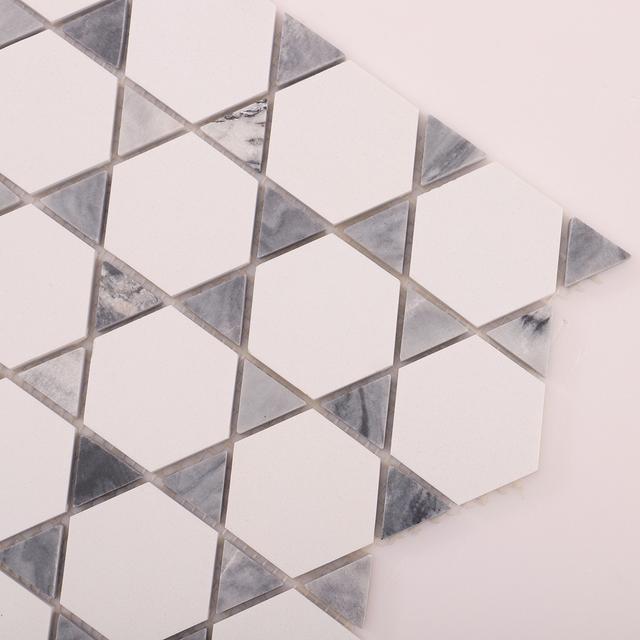 White and Gray Triangle Marble Mosaic Wall Tiles — mosaic lục giác bằng đá marble trắng & xám