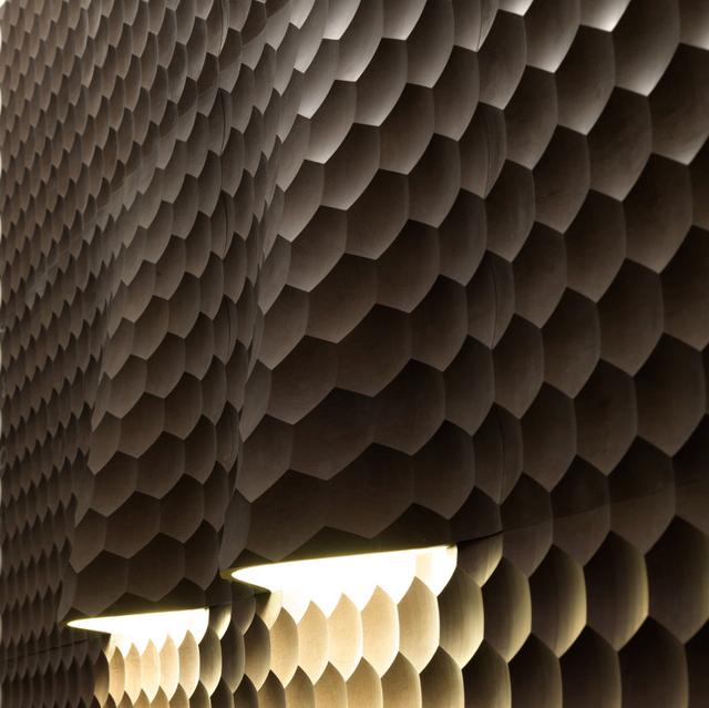 Vách đá 3D Favo — bề mặt đá tự nhiên điêu khắc nổi khối, Lithos