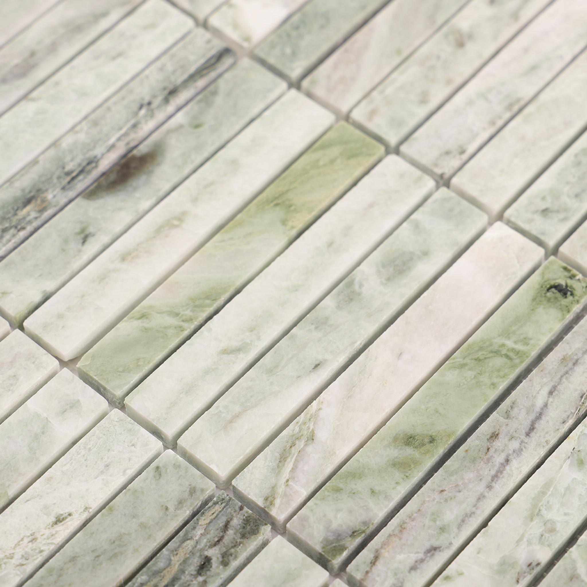 Polished Ming Green Marble Vertical Mosaic Wall Tiles — mosaic ghép nghệ thuật bằng đá marble xanh lục