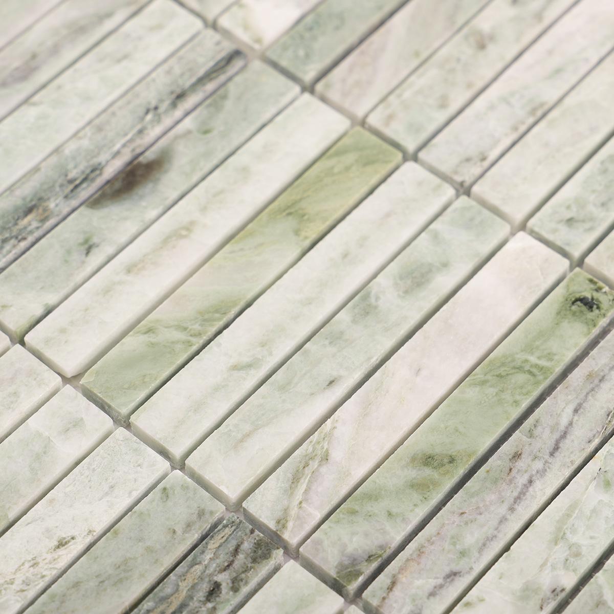 Polished Ming Green Marble Vertical Mosaic Wall Tiles — mosaic ghép nghệ thuật bằng đá marble xanh lục