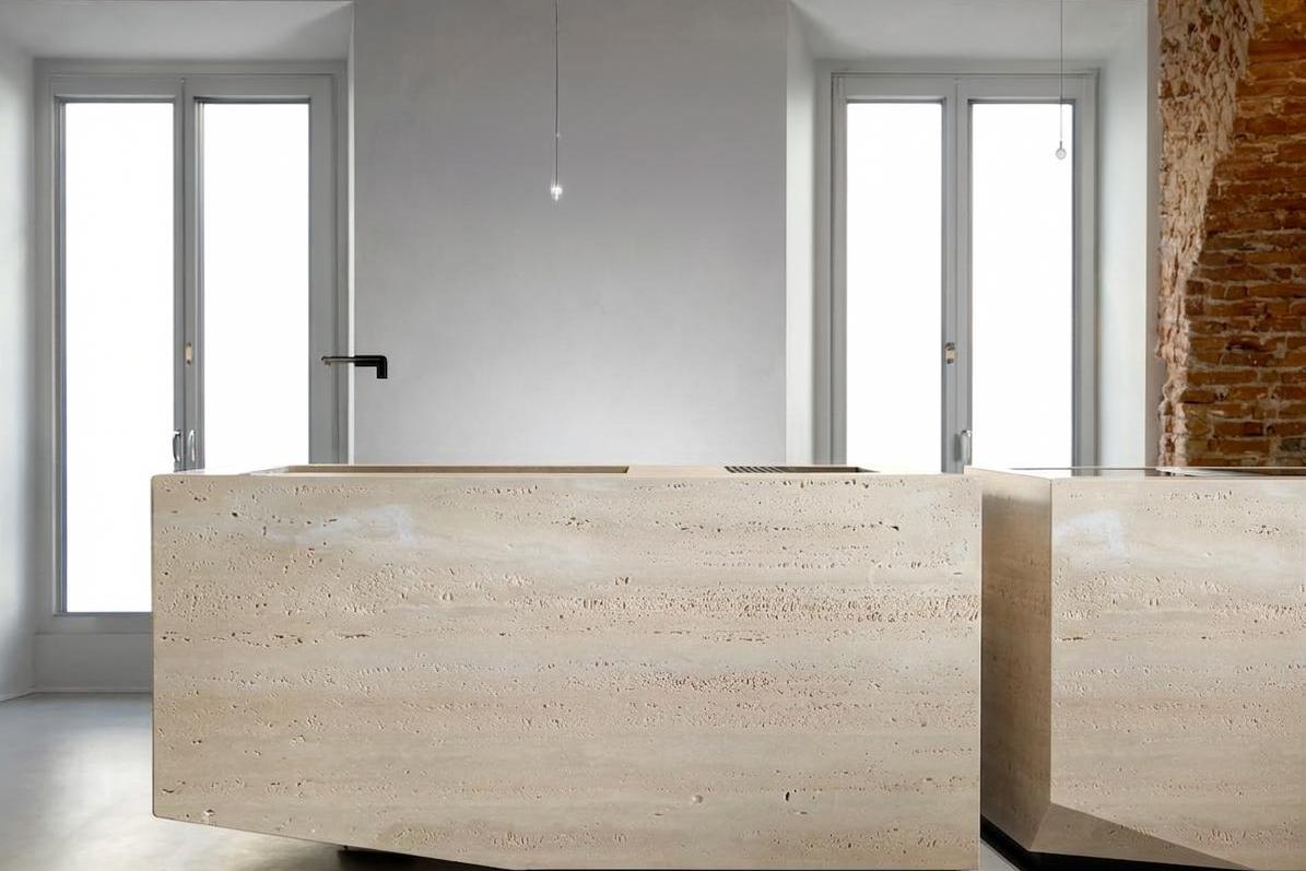 Đảo bếp travertine — Travertine kem
