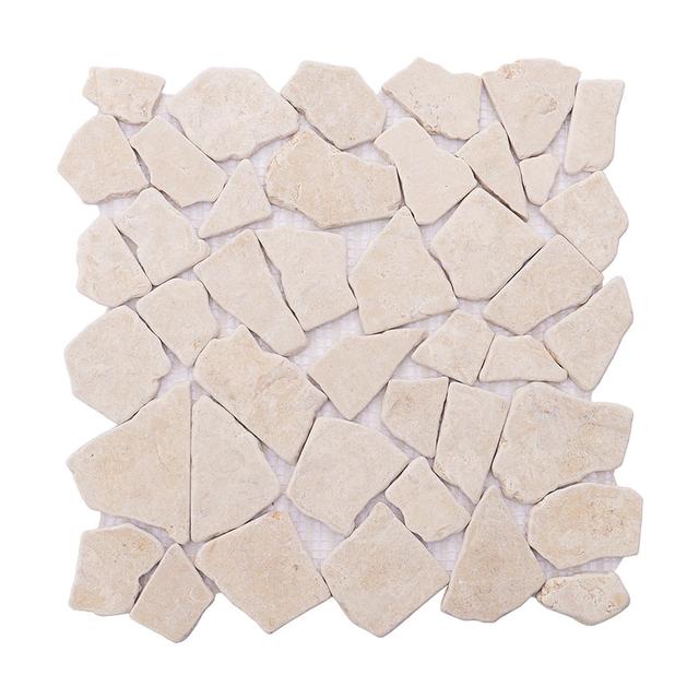 Beige Natural Stone Flat Pebble Mosaic Tiles — mosaic ghép nghệ thuật bằng đá marble beige