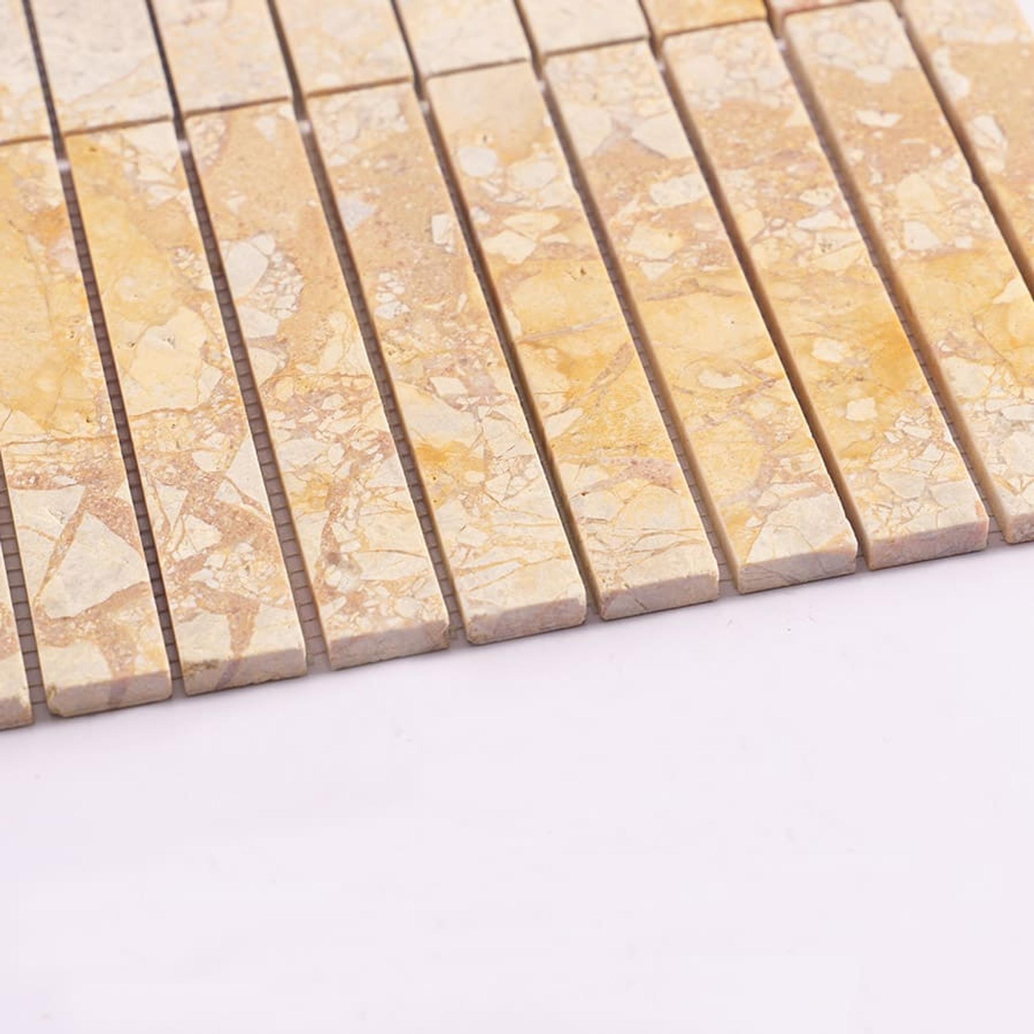 Yellow Beige Marble Strip Mosaic Wall Tile — mosaic thanh dài (linear) bằng đá marble beige