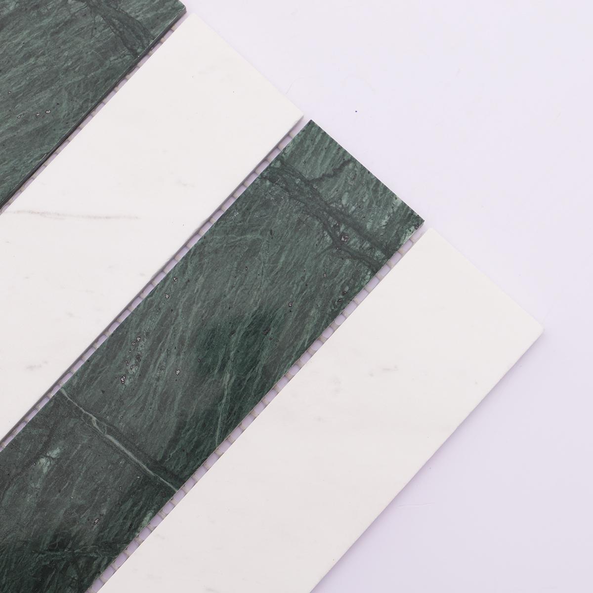 Green and White Vertical Subway Marble Mosaic — mosaic subway (gạch thẻ) bằng đá marble xanh & trắng