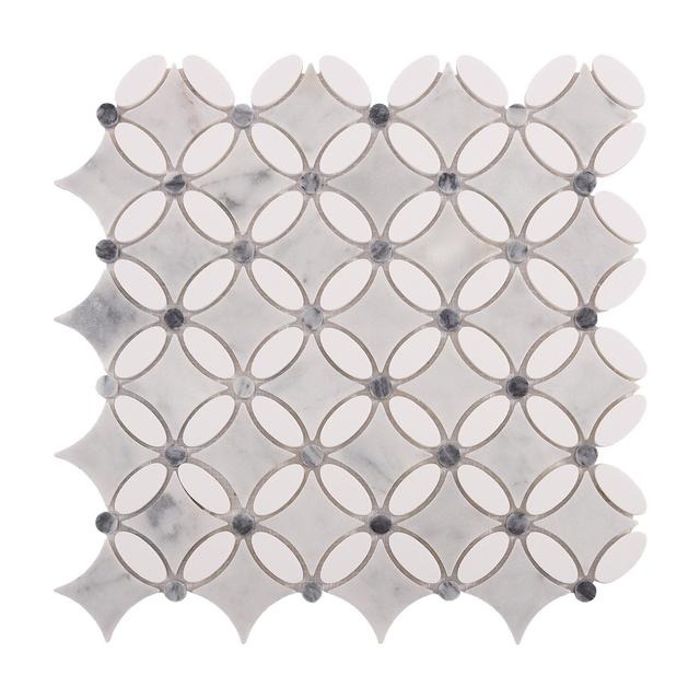 White Flower on Gray Marble Mosaic Tiles - Hoa Trắng Trên Nền Xám — Rochelle Rochelle Stone