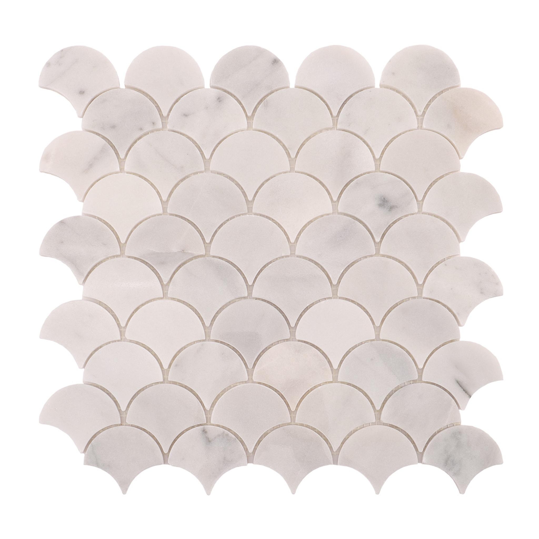 White Marble Polished Fish Scale Mosaic Tiles — mosaic vảy cá (fish scale) bằng đá marble trắng
