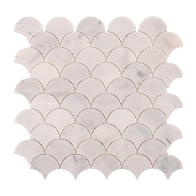 White Marble Polished Fish Scale Mosaic Tiles — mosaic vảy cá (fish scale) bằng đá marble trắng