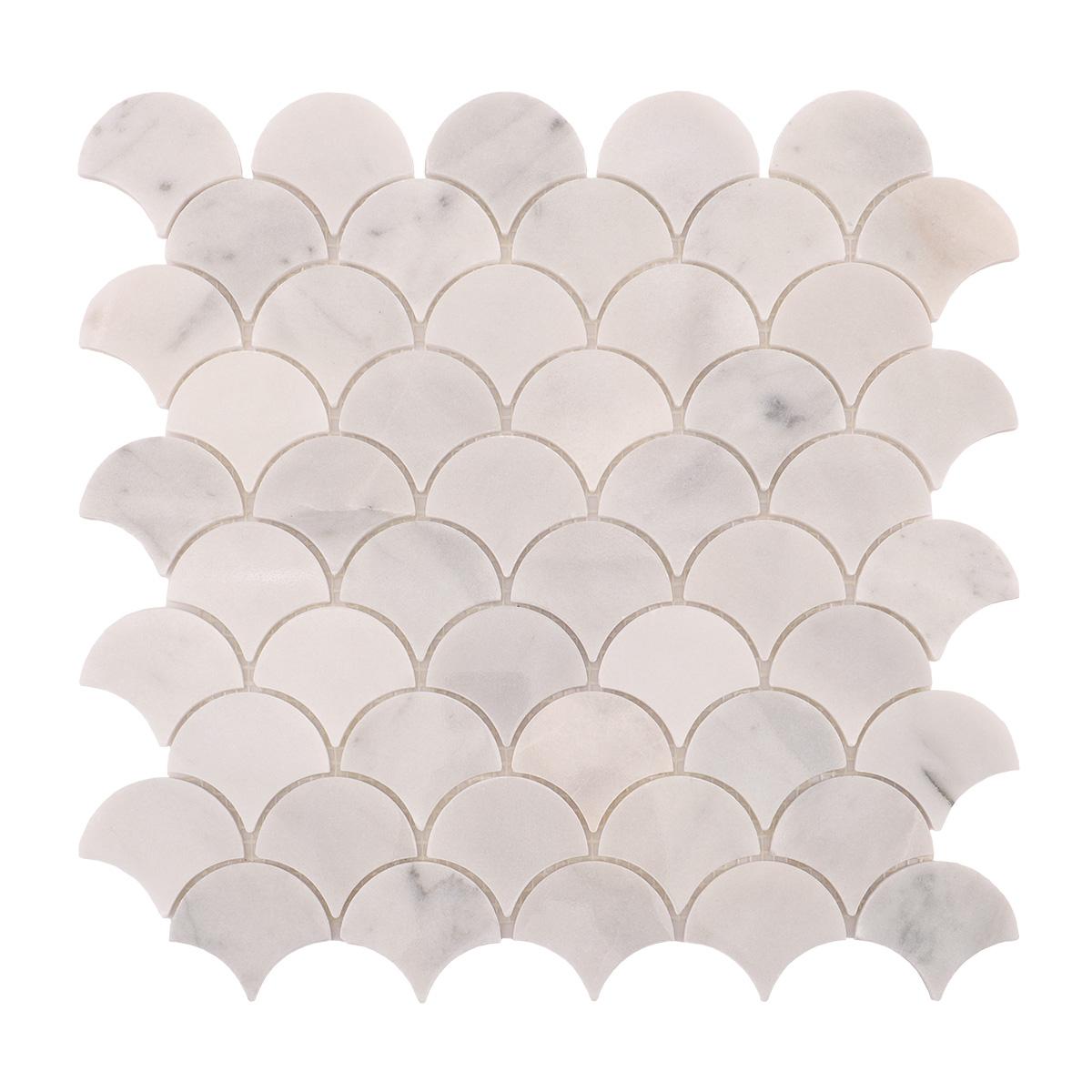 White Marble Polished Fish Scale Mosaic Tiles — mosaic vảy cá (fish scale) bằng đá marble trắng