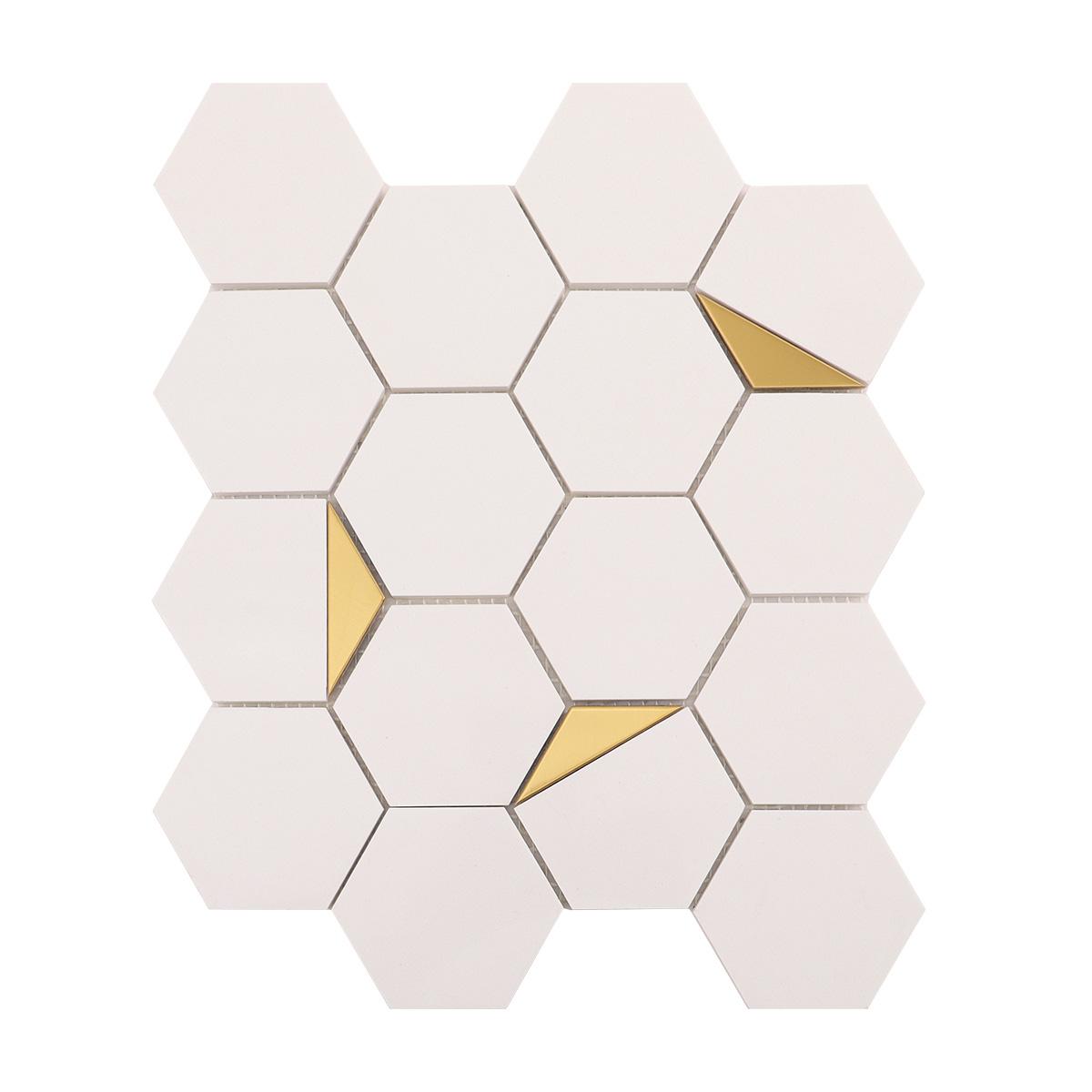 White Hexagon Honed Marble Mix Metal Mosaic Tiles — mosaic lục giác bằng đá marble trắng