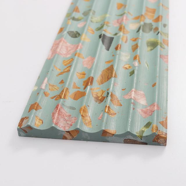 Aqua Terrazzo Fluted Tile 5.91 in. x 23.62 in. — mosaic rãnh sọc (fluted) bằng đá terrazzo tự nhiên