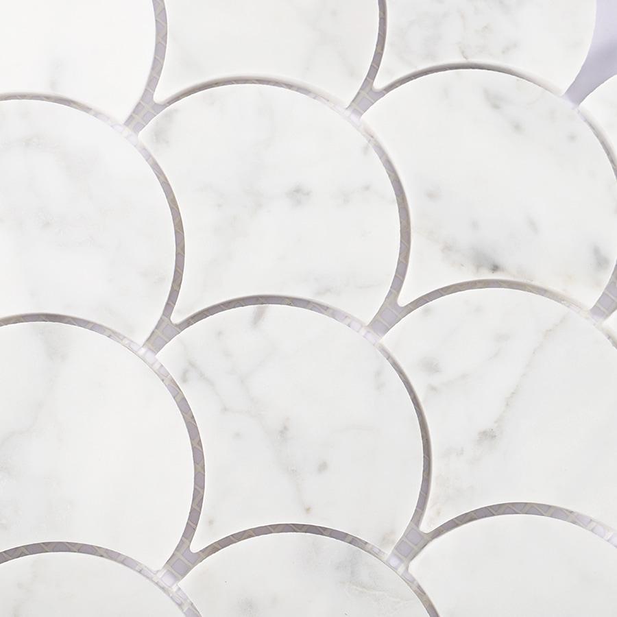 Carrara White Marble Fish Scale Mosaic Tile For Bathroom and Kitchen — mosaic vảy cá (fish scale) bằng đá marble trắng & trắng Carrara