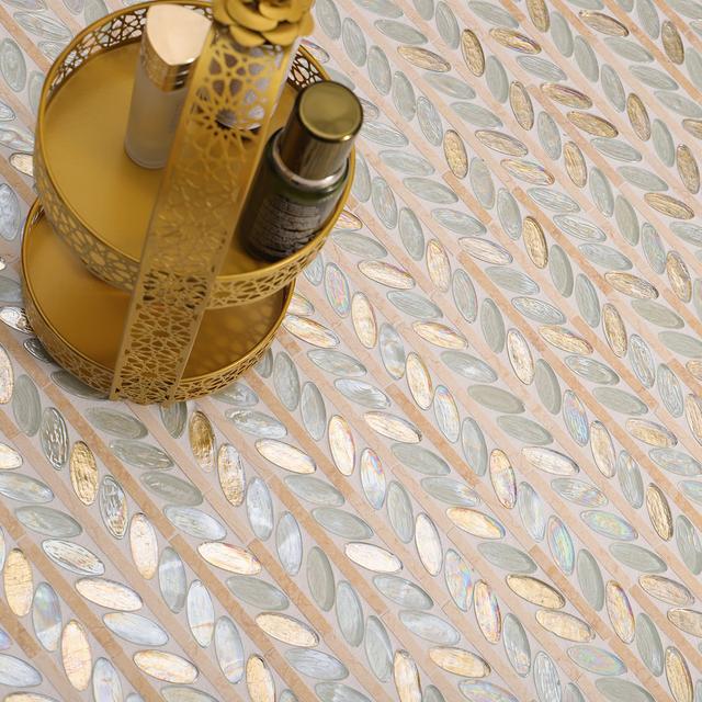 Glass and Marble Oval Leaf Mosaic Tiles — mosaic ghép nghệ thuật bằng đá marble đỏ