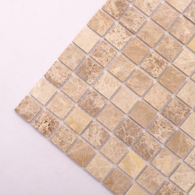 Emperador Light Polished Marble Mosaic Backsplash Tile — mosaic ghép nghệ thuật bằng đá marble nâu Emperador