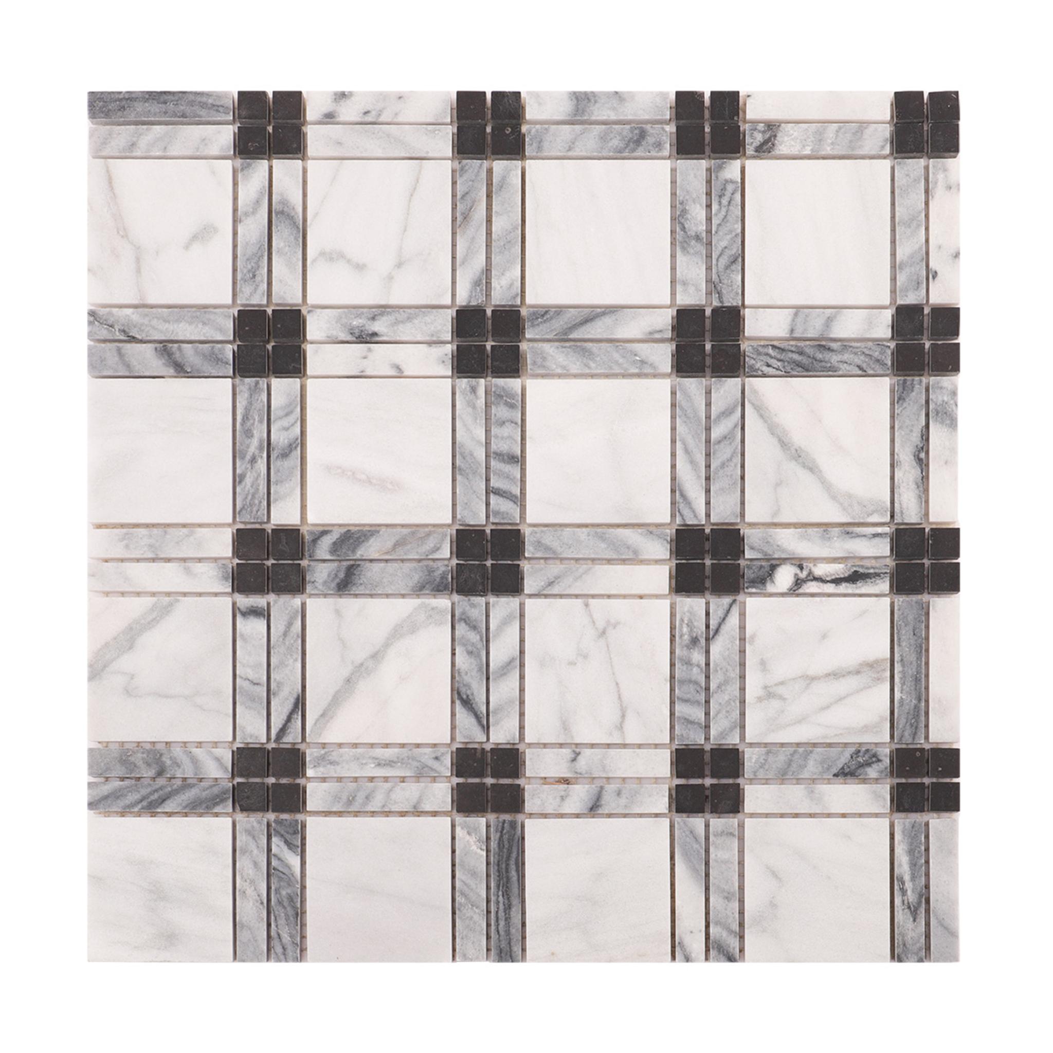 Black and White Polished Marble Plaid Mosaic Tiles — mosaic ghép nghệ thuật bằng đá marble đen & trắng