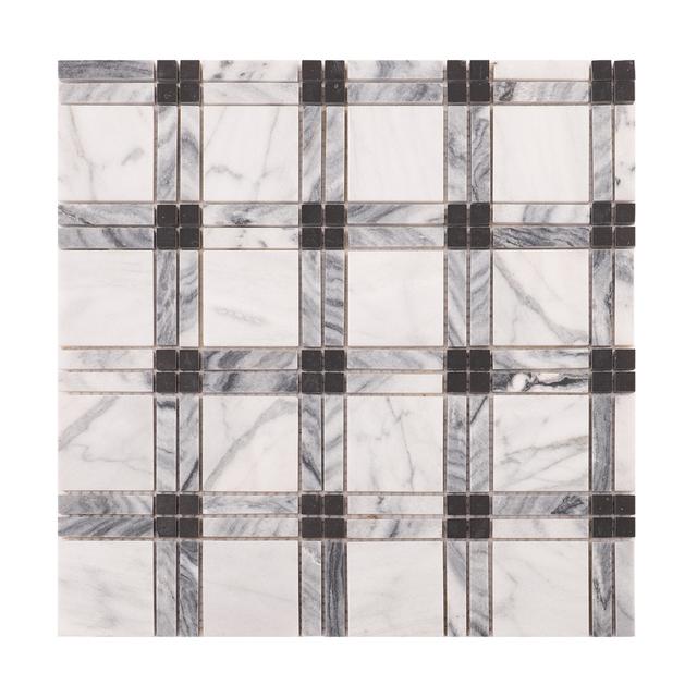 Black and White Polished Marble Plaid Mosaic Tiles — mosaic ghép nghệ thuật bằng đá marble đen & trắng
