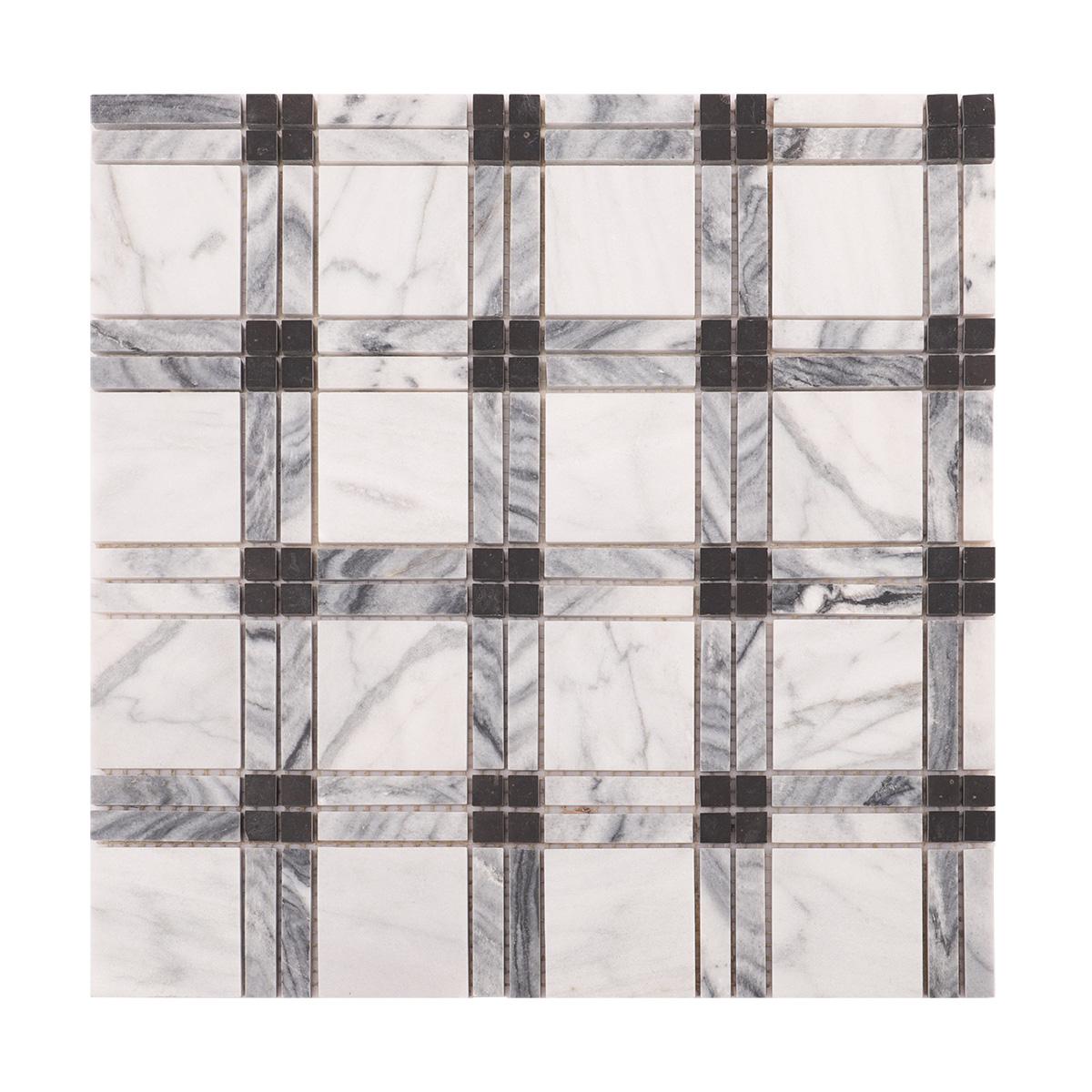 Black and White Polished Marble Plaid Mosaic Tiles — mosaic ghép nghệ thuật bằng đá marble đen & trắng