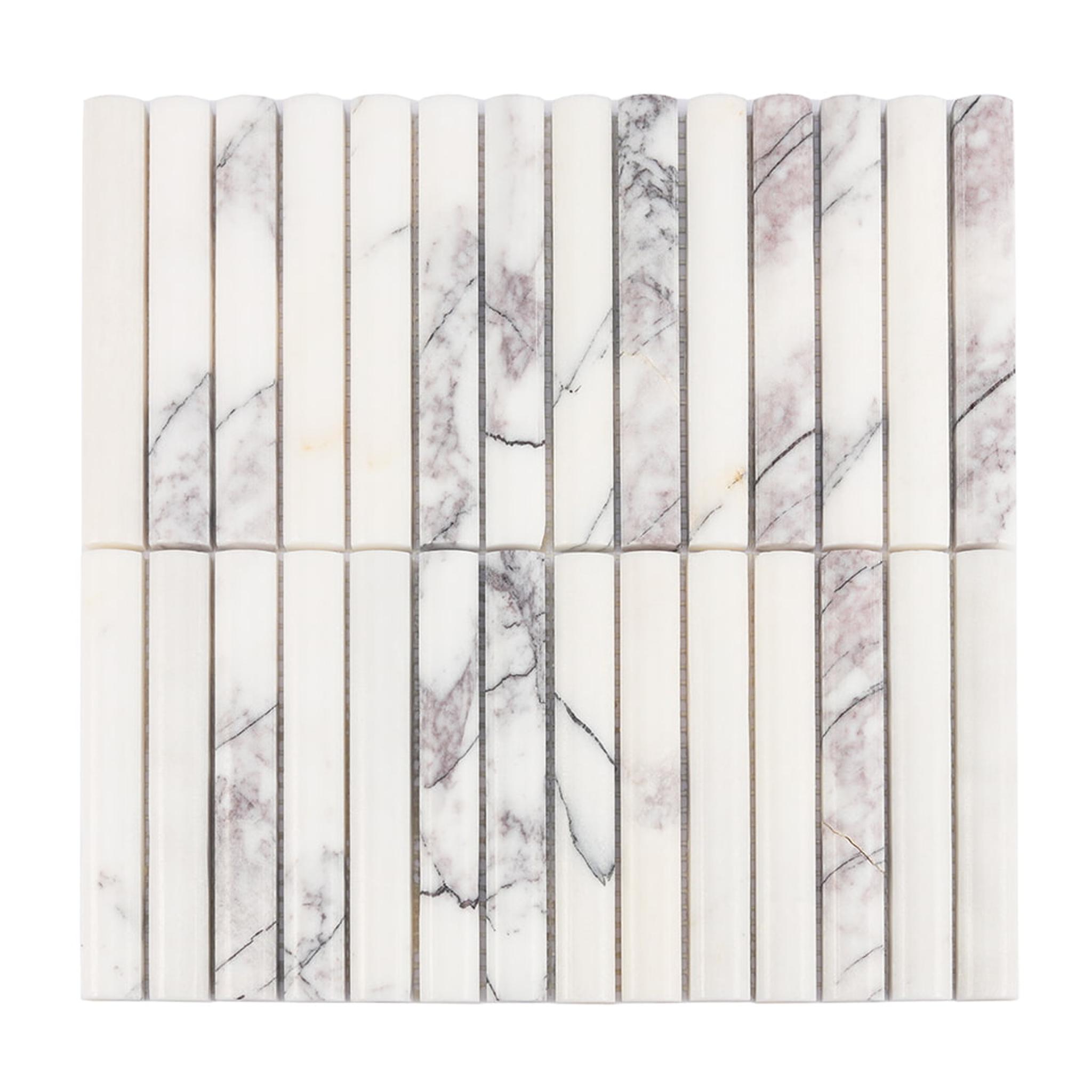 White Fluted Marble Kit Kat Mosaic Tile for Kitchen Bathroom — mosaic rãnh sọc (fluted) bằng đá marble trắng